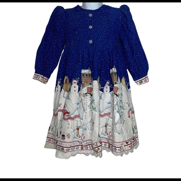 Daisy Kingdom Vintage Peppermint Hill Snowman Holiday Christmas Dress Girls  4T